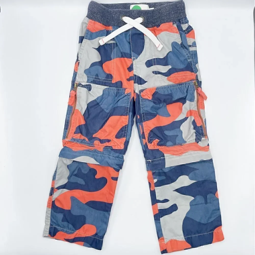 Mini Boden orange blue camo print Techno zip off pants - Boys 3Y